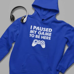 I Paused My Game to Be Here Funny Gift for Gamer Youth Hoodie Medium Blue