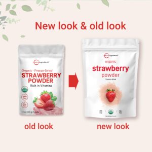 Organic Strawberry Powder, 1 Lb | 100% Natural Fruit Powder | Freeze-Dried Strawberries Source | No Sugar & Additives | Great Flavor for Drinks, Smoothie, & Beverages | Non-GMO & Vegan Friendly