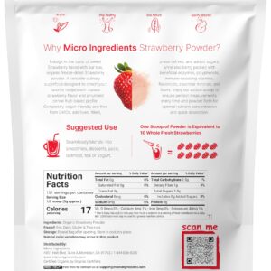 Organic Strawberry Powder, 1 Lb | 100% Natural Fruit Powder | Freeze-Dried Strawberries Source | No Sugar & Additives | Great Flavor for Drinks, Smoothie, & Beverages | Non-GMO & Vegan Friendly