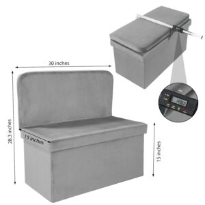 B FSOBEIIALEO Folding Storage Ottoman with Seat Back Footstool Space-Saving Room Organizer Cube Box for Seating & Resting (Grey, Large)