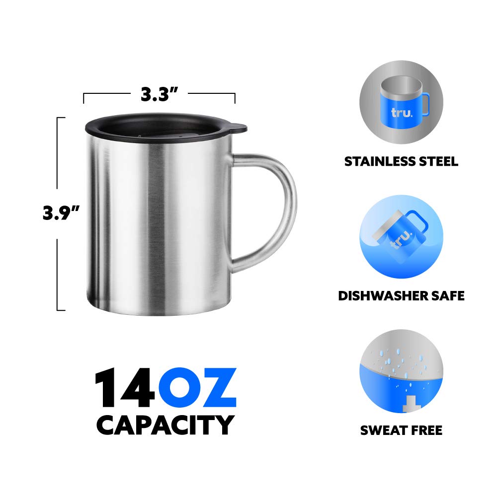 Stainless Steel Coffee Mug with Lid, Set of 2 – 10 oz Premium Double Wall Insulated Travel Cup, Metal Mug with Handle – Shatterproof, BPA Free, Dishwasher Safe, Tea, Beer