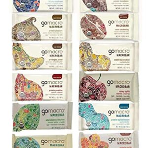GoMacro Variety Pack, 1 bar each (pack of 12) - 12 Flavors including 3 new flavors