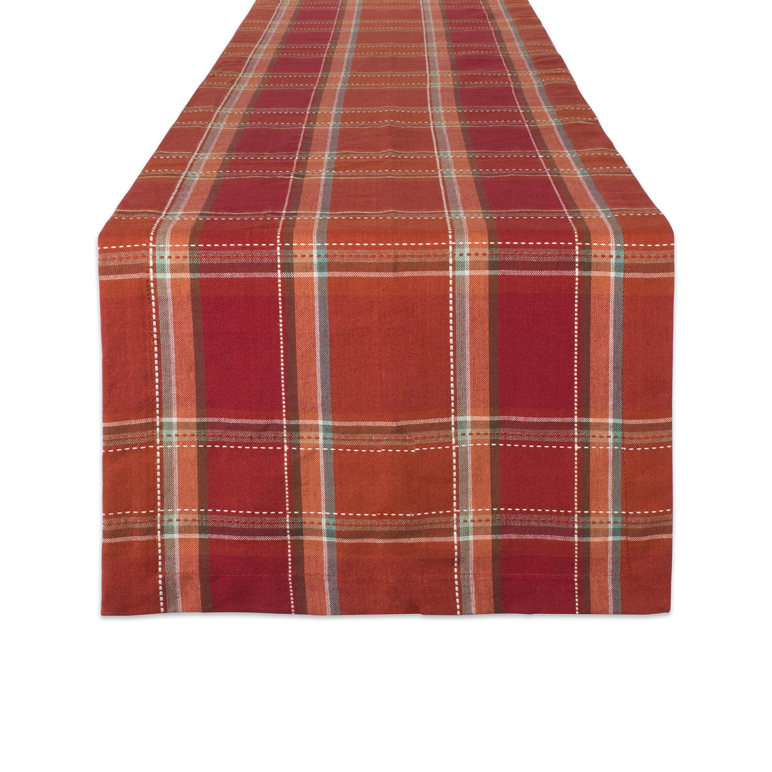 DII Autumn Pumpkin Spice Kitchen Collection Fall/Thanksgiving Cotton Table Décor, Table Runner, 14x72, Orange Plaid