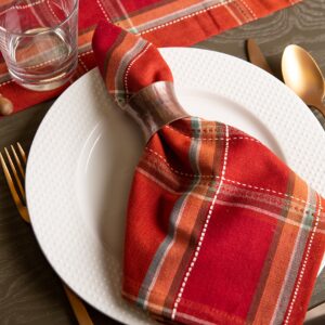 DII Autumn Pumpkin Spice Kitchen Collection Fall/Thanksgiving Cotton Table Décor, Table Runner, 14x72, Orange Plaid