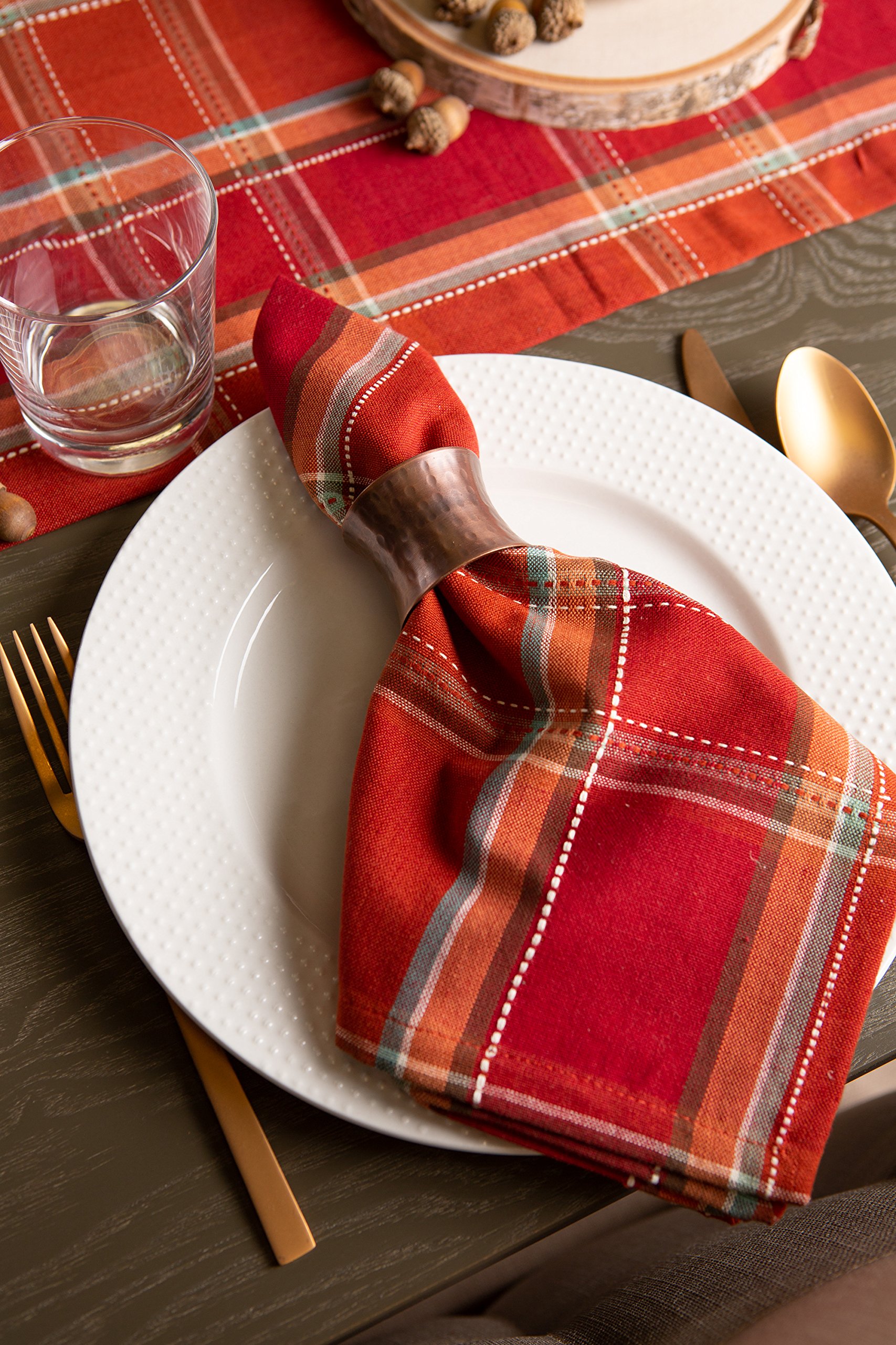 DII Autumn Pumpkin Spice Kitchen Collection Fall/Thanksgiving Cotton Table Décor, Table Runner, 14x72, Orange Plaid