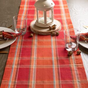 DII Autumn Pumpkin Spice Kitchen Collection Fall/Thanksgiving Cotton Table Décor, Table Runner, 14x72, Orange Plaid