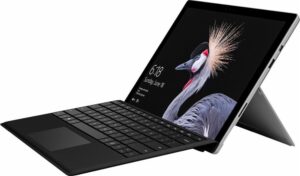 latest model microsoft surface pro 12.3" pixelsense touchscreen high resolution tablet pc with black type cover, intel core m3-7y30 processor, 4gb ram, 128gb ssd, wifi, windows 10 pro, silver