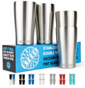 real deal steel pint glasses - stainless steel beer tumblers - set of 4 insulated cups for outdoors