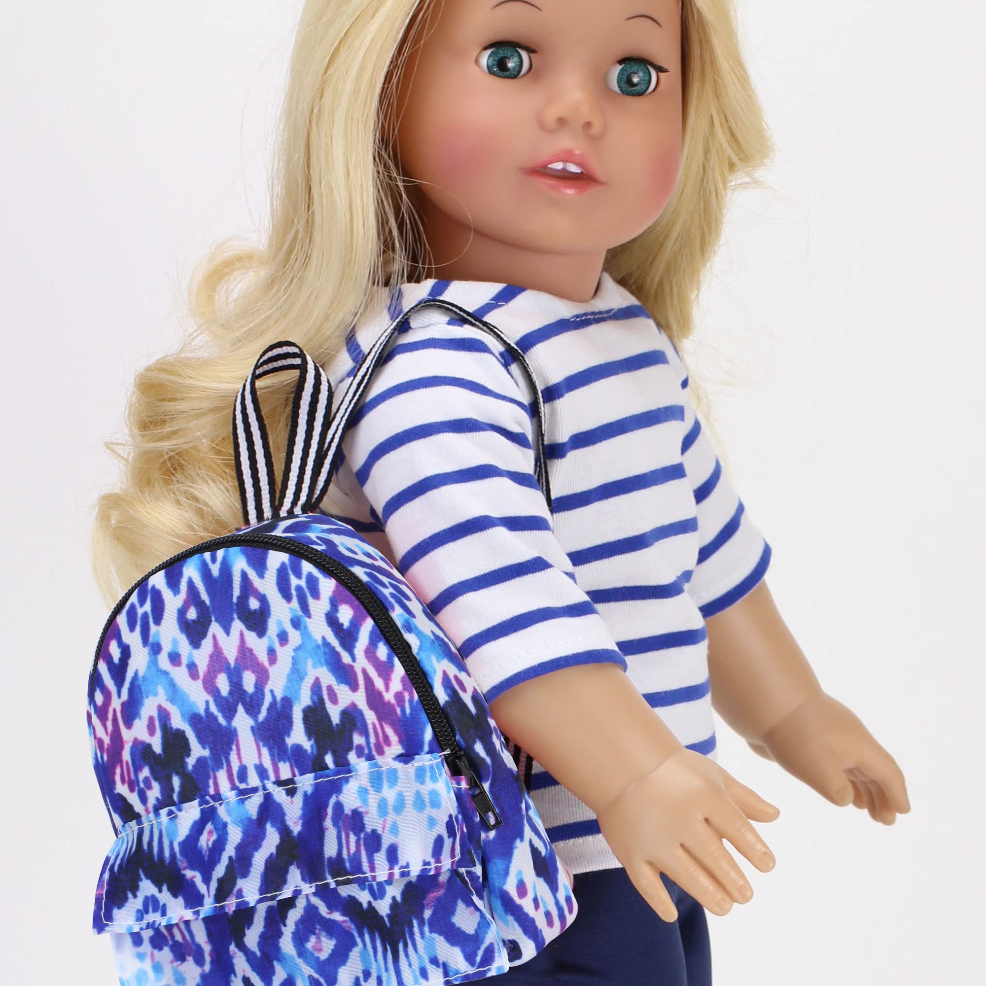 Sophia's 18" Doll Ikat Print with Zipper and Front Pocket Nylon Backpack, Blue