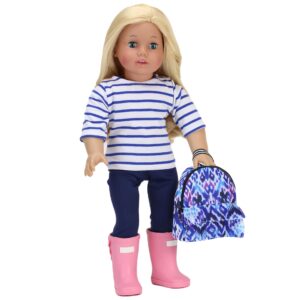 Sophia's 18" Doll Ikat Print with Zipper and Front Pocket Nylon Backpack, Blue