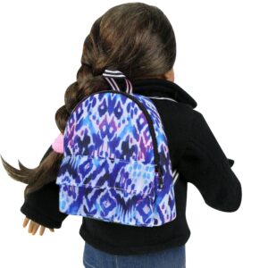 Sophia's 18" Doll Ikat Print with Zipper and Front Pocket Nylon Backpack, Blue