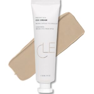 Cle Cosmetics CCC Cream Foundation, Color Control and Change Cream That's a BB and CC Cream Hybrid, Multi-purpose Beauty Primer and Facial Foundation, 1 fl oz SPF 30 (Neutral Medium Light 201)