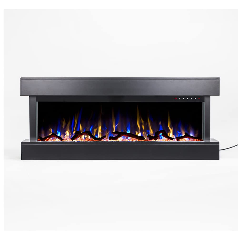 Touchstone Chesmont Smart Electric Fireplace- Wall Hanging Fireplace with 50-inch Wide Black Mantle- Alexa®/WiFi Enabled-10 Color-1500/750 Watt Heater with Thermostat- Crystals & Driftwood-Model 80034