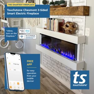 Touchstone Chesmont Smart Electric Fireplace- Wall Hanging Fireplace with 50-inch Wide Black Mantle- Alexa®/WiFi Enabled-10 Color-1500/750 Watt Heater with Thermostat- Crystals & Driftwood-Model 80034