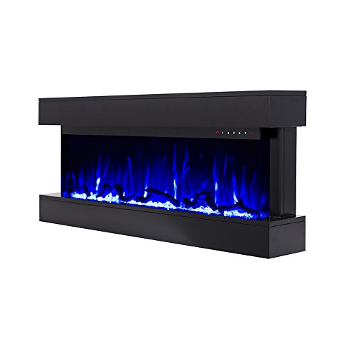 Touchstone Chesmont Smart Electric Fireplace- Wall Hanging Fireplace with 50-inch Wide Black Mantle- Alexa®/WiFi Enabled-10 Color-1500/750 Watt Heater with Thermostat- Crystals & Driftwood-Model 80034