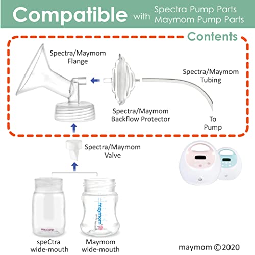 Maymom Pump Parts Compatible with Spectra S2 Spectra S1 9 Plus Breastpump Not Original Spectra Pump Parts Replace Spectra S2 Accessories and Spectra Flange. Inc Flange Backflow Protector Tubing (19mm)