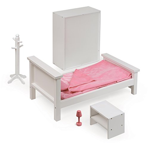 Badger Basket Toy Bedroom Furniture Set with Doll Bed, Armoire, and Nightstand for 18 inch Dolls - Pink/White