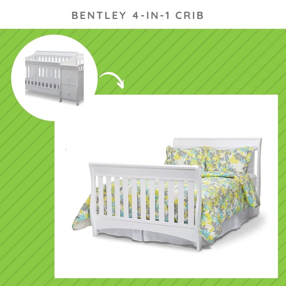 Full Size Conversion Kit Bed Rails for Bentley Crib by Delta Children - #0050 (Bianca White - 130)