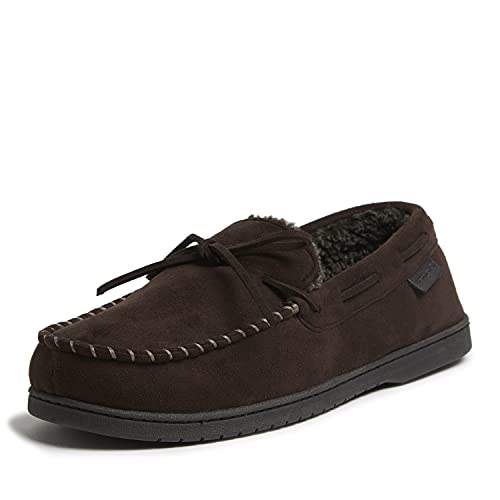 Dearfoams mens Toby Microsuede Moccasin With Tie Slipper, Coffee, Large US