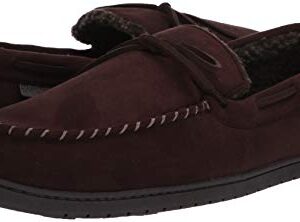 Dearfoams mens Toby Microsuede Moccasin With Tie Slipper, Coffee, Large US