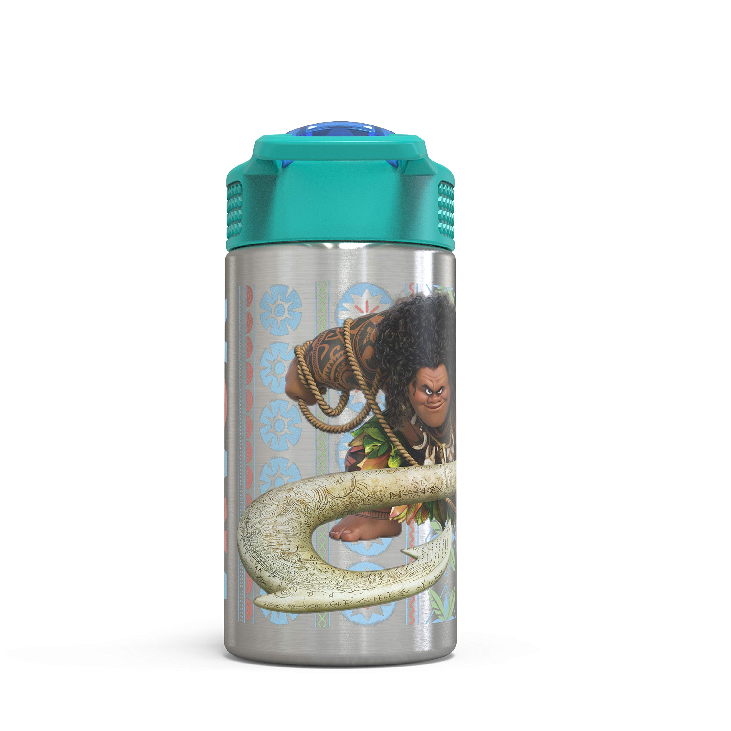 Zak Designs Moana 15.5oz Stainless Steel Kids Water Bottle with Flip-up Straw Spout - BPA Free Durable Design, Moana SS