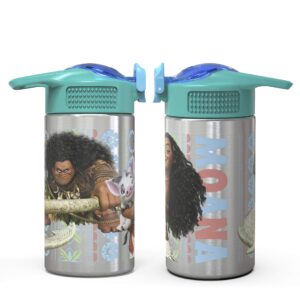 Zak Designs Moana 15.5oz Stainless Steel Kids Water Bottle with Flip-up Straw Spout - BPA Free Durable Design, Moana SS