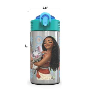 Zak Designs Moana 15.5oz Stainless Steel Kids Water Bottle with Flip-up Straw Spout - BPA Free Durable Design, Moana SS