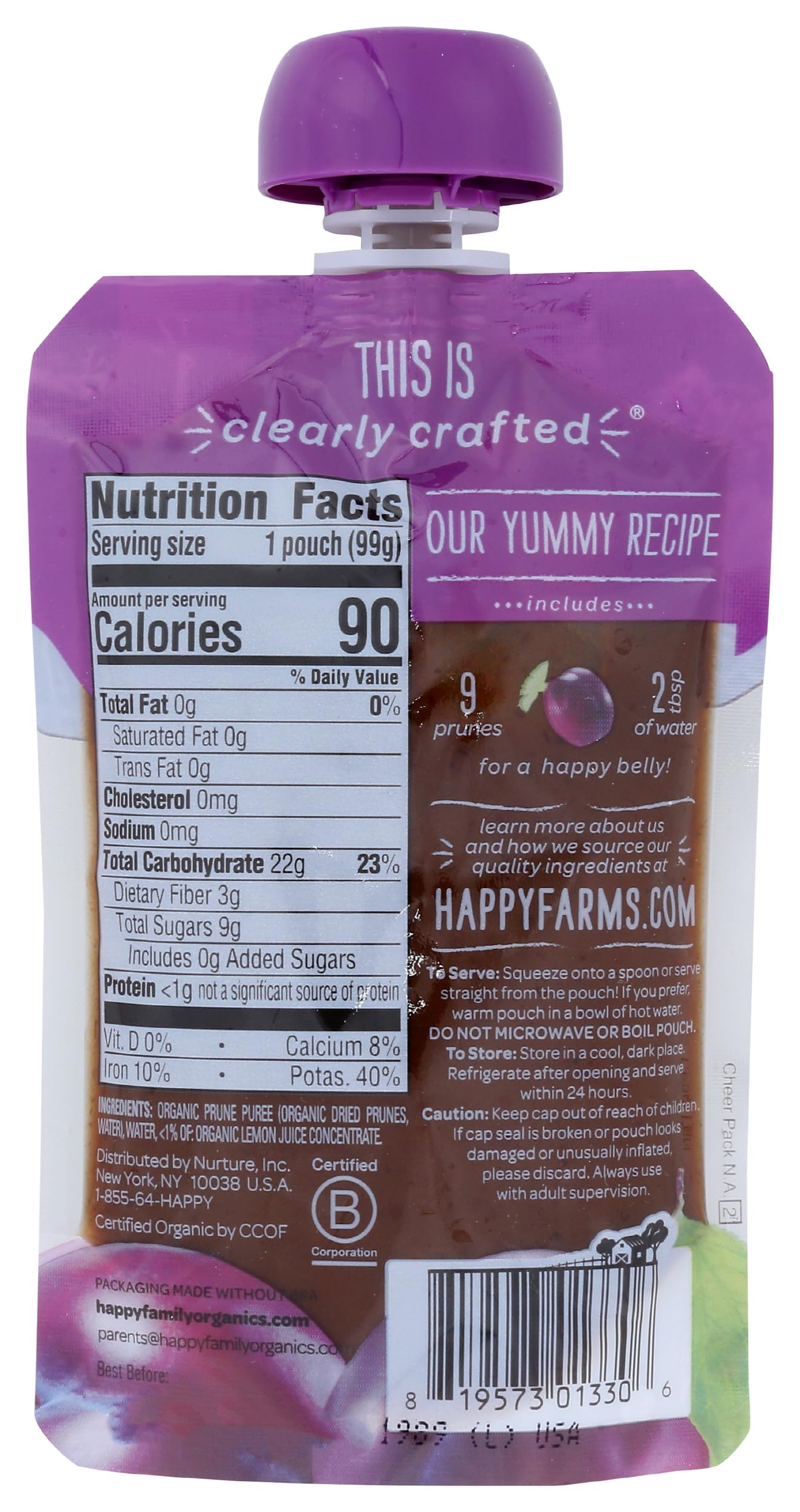 Happy Baby Clearly Crafted Organic Baby Food Stage 1, Prunes, 3.5 Oz