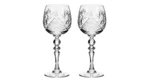 gifts plaza set of 2 vintage russian crystal classic red wine goblets on a stem 8"h, old-fashioned glassware
