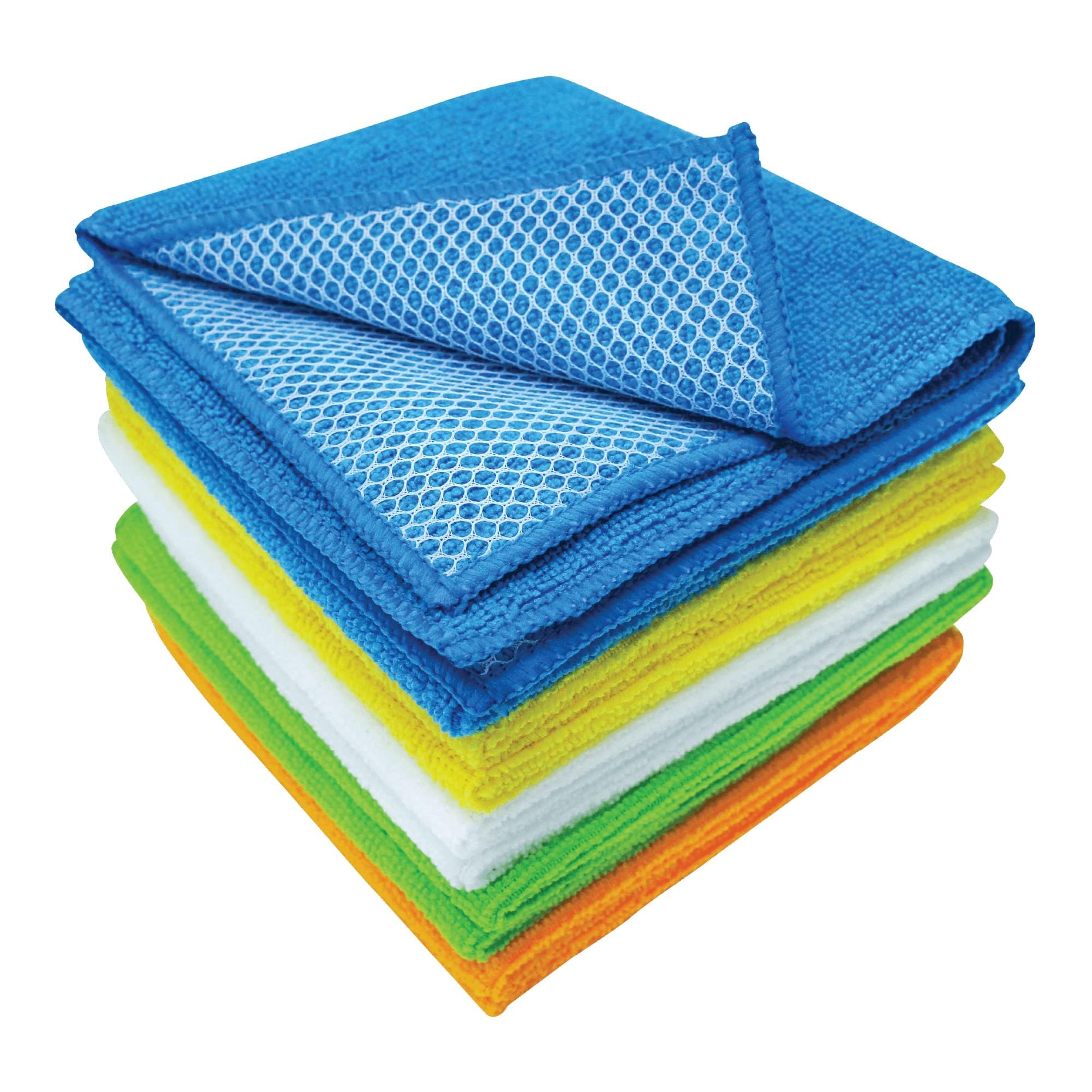 S&T INC. Dish Cleaning Cloths with Poly Scour Side, Microfiber Cleaning Cloths, Assorted, 12 In. x 12 In., 10 Pack