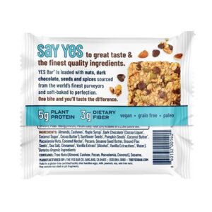 The YES Bar – Dark Chocolate Chip – Plant Based Protein, Decadent Snack Bar – Vegan, Paleo, Gluten Free, Dairy Free, Low Sugar, Healthy Snack, Breakfast, Low Carb, Keto Friendly (Pack of 6)