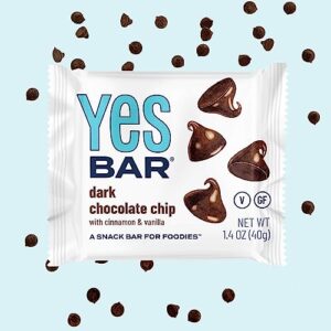 The YES Bar – Dark Chocolate Chip – Plant Based Protein, Decadent Snack Bar – Vegan, Paleo, Gluten Free, Dairy Free, Low Sugar, Healthy Snack, Breakfast, Low Carb, Keto Friendly (Pack of 6)