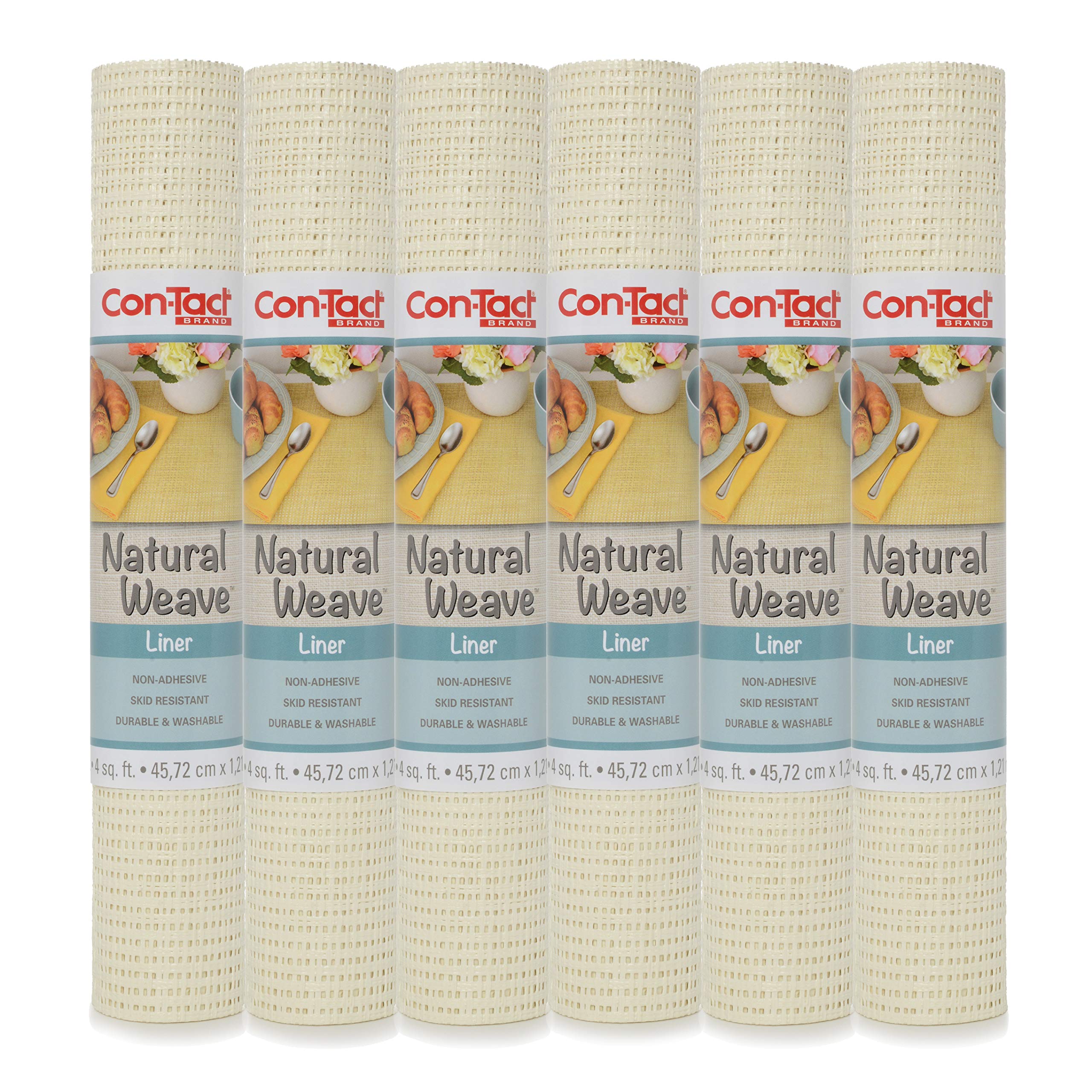 Con-Tact Brand Natural Weave Shelf Liner, Non-Adhesive and Skid-Resistant Contact Drawer Liner, 12" x 4', Lattice White, 6 Rolls