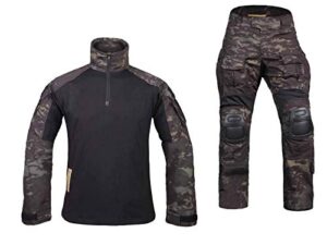 airsoft military bdu tactical suit combat gen3 uniform shirt pants multicam black (l)