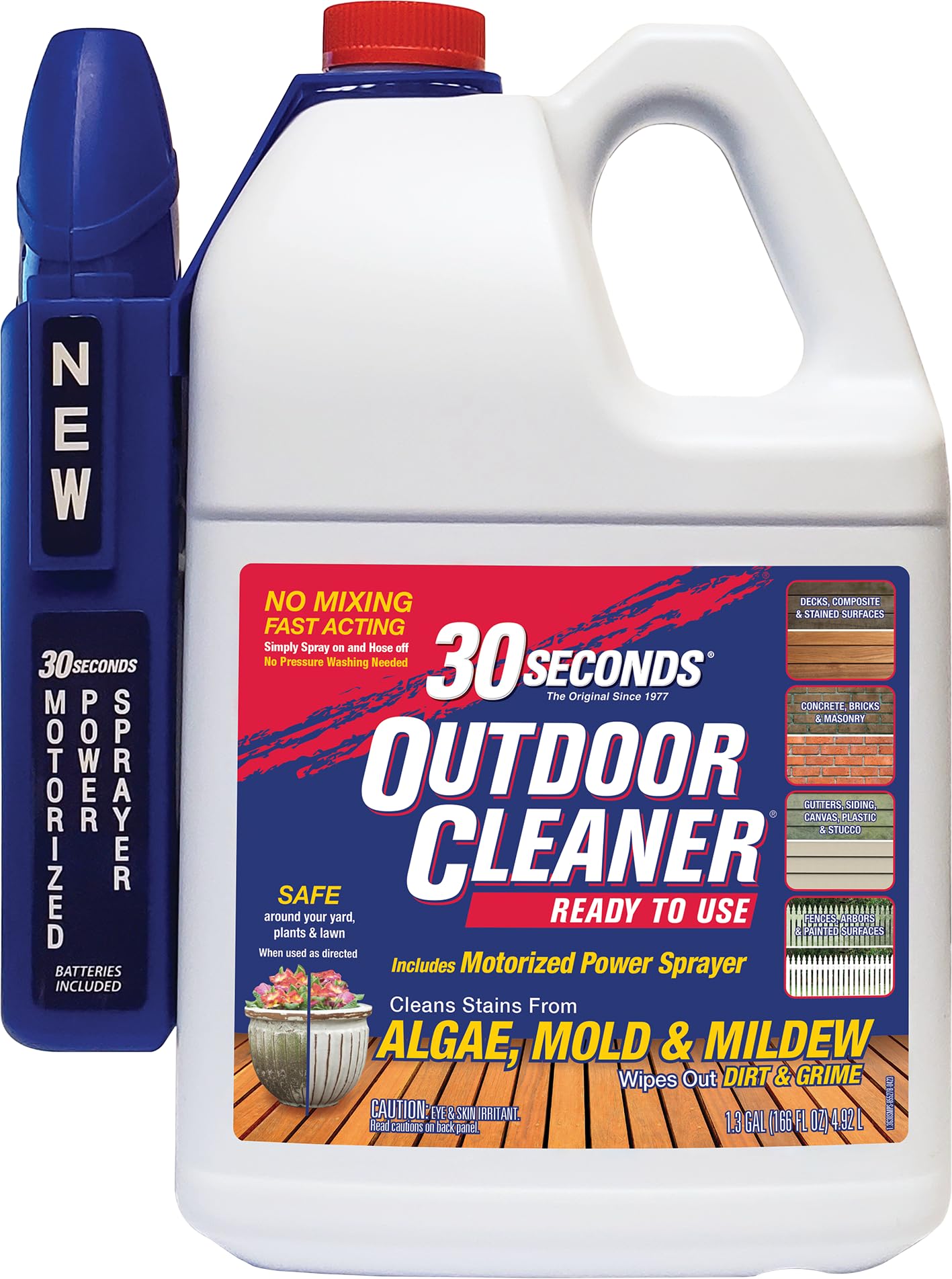 30 SECONDS Mold and Mildew Stain Remover | 1.3 Gallon | Ready To Use | Battery Powered Spray Wand