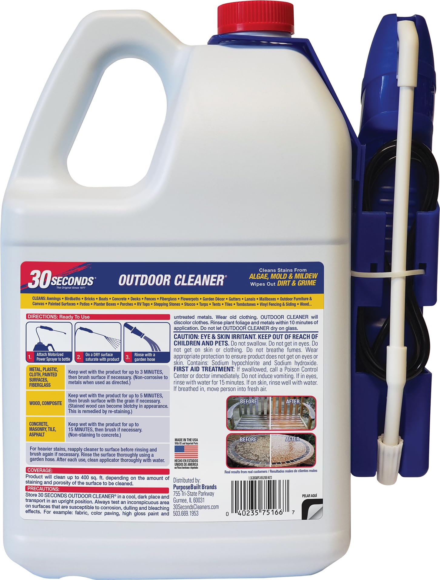 30 SECONDS Mold and Mildew Stain Remover | 1.3 Gallon | Ready To Use | Battery Powered Spray Wand