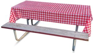 gsm brands disposable tablecloths (5 pack) - plastic tablecovers for picnics or parties with checkered red and white design