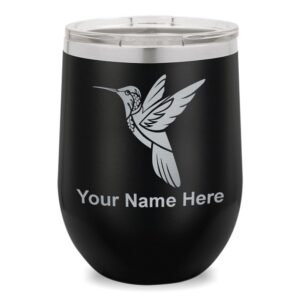 skunkwerkz wine glass tumbler, hummingbird, personalized engraving included (black)