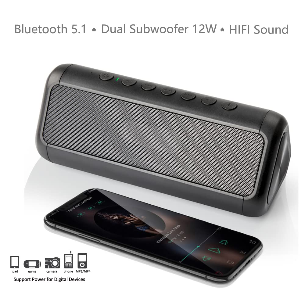 Solar Bluetooth Speaker Portable，5000mAh Wireless Speaker，IPX6 Waterproof Outdoor Speaker，Bluetooth 5.1，TWS Pairing，50H Play Time Heavy Bass for Beach，Party，Hiking，Cycling，Indoor & Outdoor Activities.