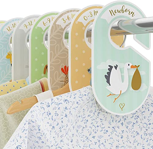 Baby Closet dividers & Baby Clothes Organizer - 18 x Baby Clothes Closet dividers - Neutral Hangers (boy & Girl) - Size & Age Baby Clothes dividers - Cozy Hedgehog