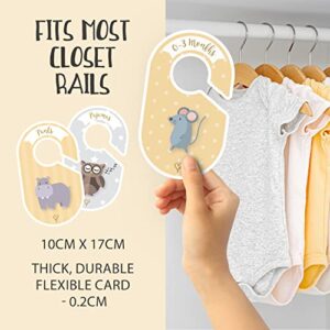 Baby Closet dividers & Baby Clothes Organizer - 18 x Baby Clothes Closet dividers - Neutral Hangers (boy & Girl) - Size & Age Baby Clothes dividers - Cozy Hedgehog