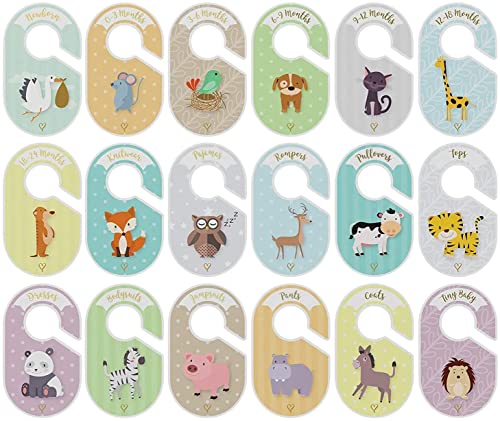 Baby Closet dividers & Baby Clothes Organizer - 18 x Baby Clothes Closet dividers - Neutral Hangers (boy & Girl) - Size & Age Baby Clothes dividers - Cozy Hedgehog