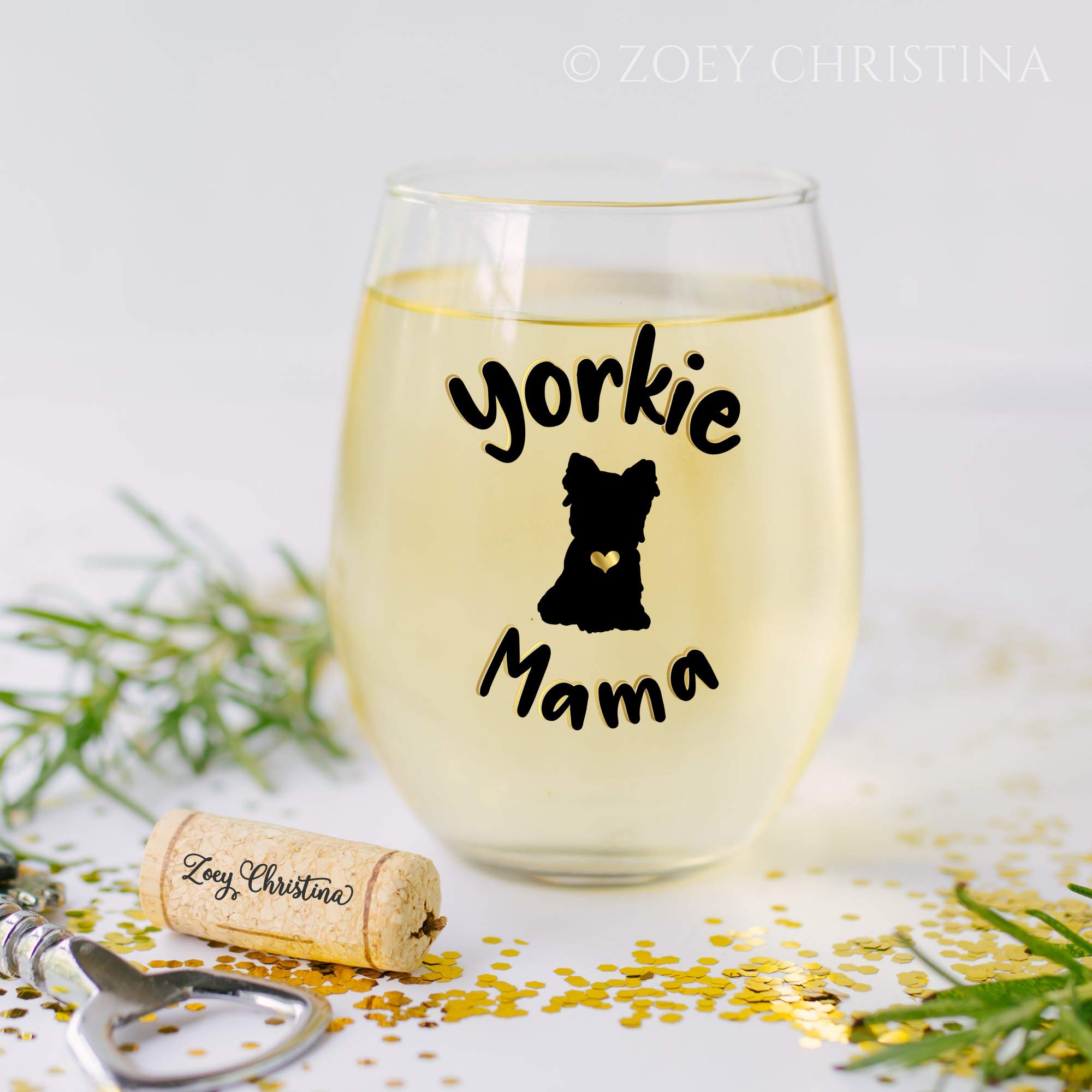 Yorkie Gifts for Women Best Yorkie Mom Dog Gifts Stemless Wine Glass for Her Large 0135