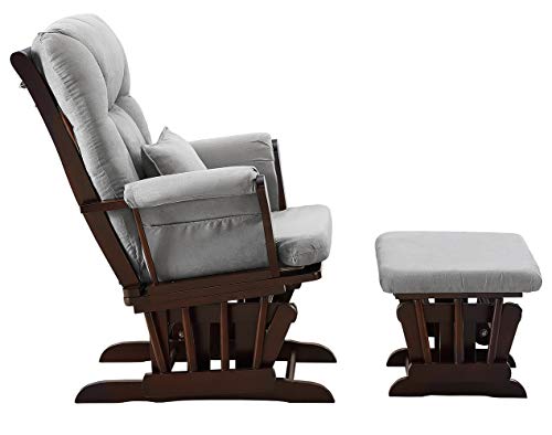 Angel Line Monterey Glider & Ottoman, Espresso Finish - Grey Cushion