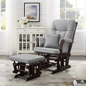 Angel Line Monterey Glider & Ottoman, Espresso Finish - Grey Cushion