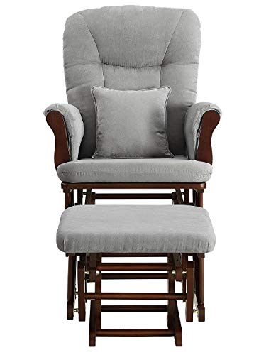 Angel Line Monterey Glider & Ottoman, Espresso Finish - Grey Cushion