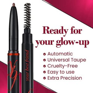 YBF Beauty Eyebrow Pencil - Universal Automatic Brow Pencil With Spoolie Brush - Perfect Eyebrow Makeup Shaper and Filler For Women - All Hair Colors & Skin Tones - Taupe Eyebrow Liner - 2 Pack