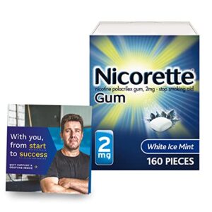 nicorette 2 mg nicotine gum to help quit smoking - white ice mint flavored stop smoking aid, 160 count