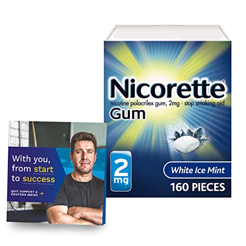 Nicorette 2 mg Nicotine Gum to Help Quit Smoking - White Ice Mint Flavored Stop Smoking Aid, 160 Count