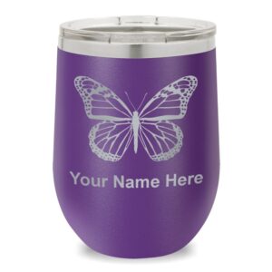 skunkwerkz wine glass tumbler, monarch butterfly, personalized engraving included (dark purple)